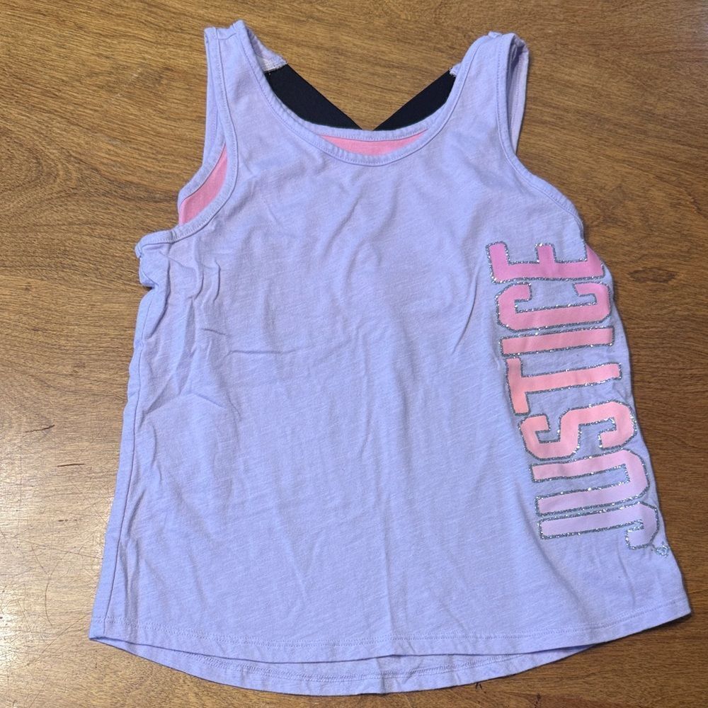 Justice Girls Glitter Graphic Lilac Tank